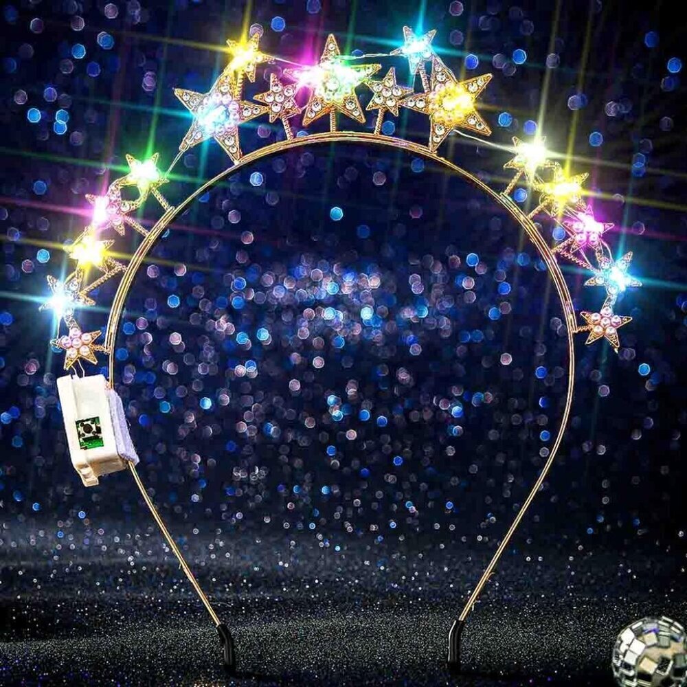 Light Up Star Halo Crown Headpiece LED Rhinestone Gold Headband Fashion